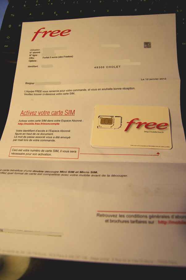 Carte Sim reçue ce matin...